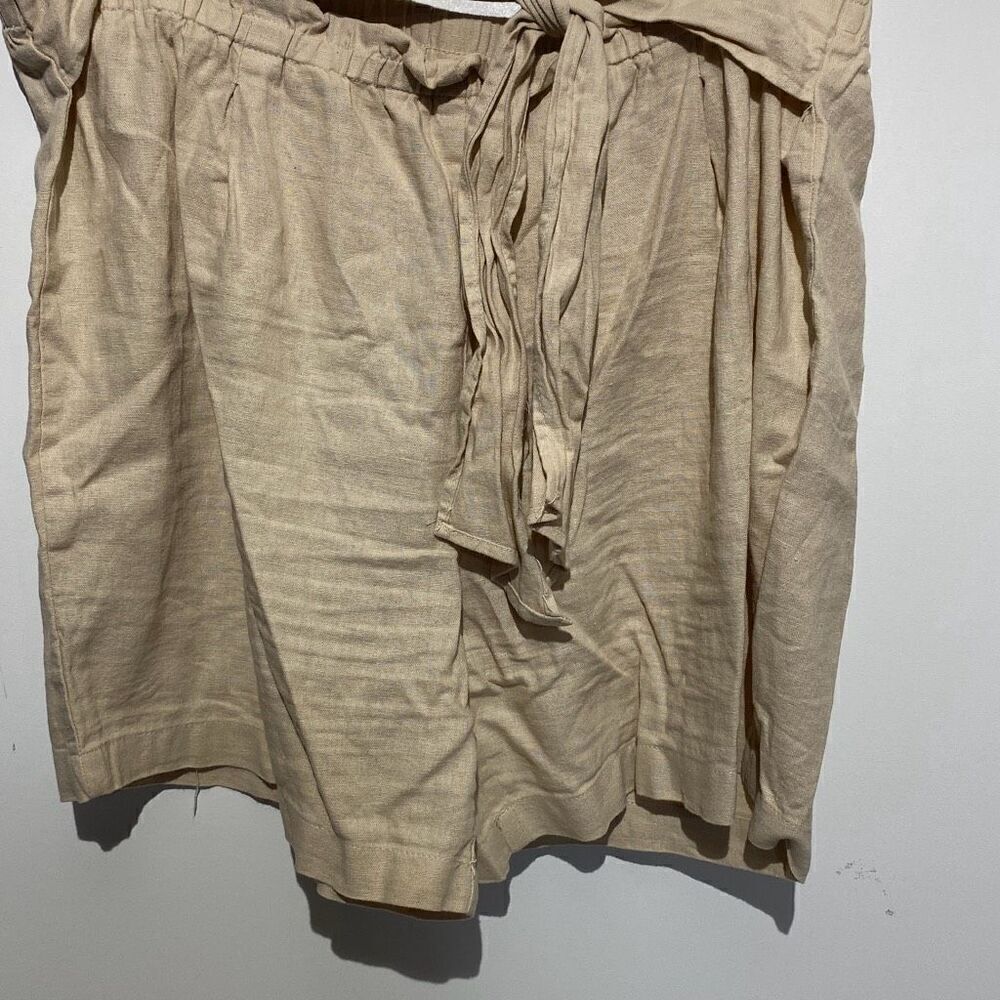 Land 'n Sea Women's Beige Tie Waist Linen Blend Paperbag Shorts‎ Size XL